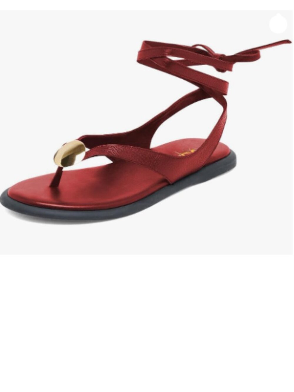 XYD Red Open Toe Metal Gold Hardware Flip Flops Ankle Wrap Lace-up Flat Sandals